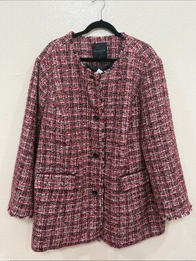 Talbots Women's Pinewood Tweed Blazer Jacket Size 24W Academia Preppy Coco Style